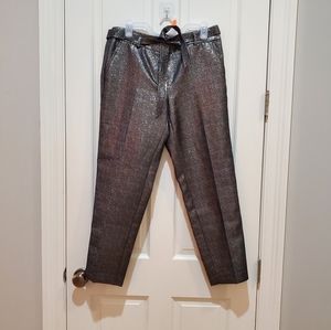 Loft Metallic Pants with Tie Waist Belt